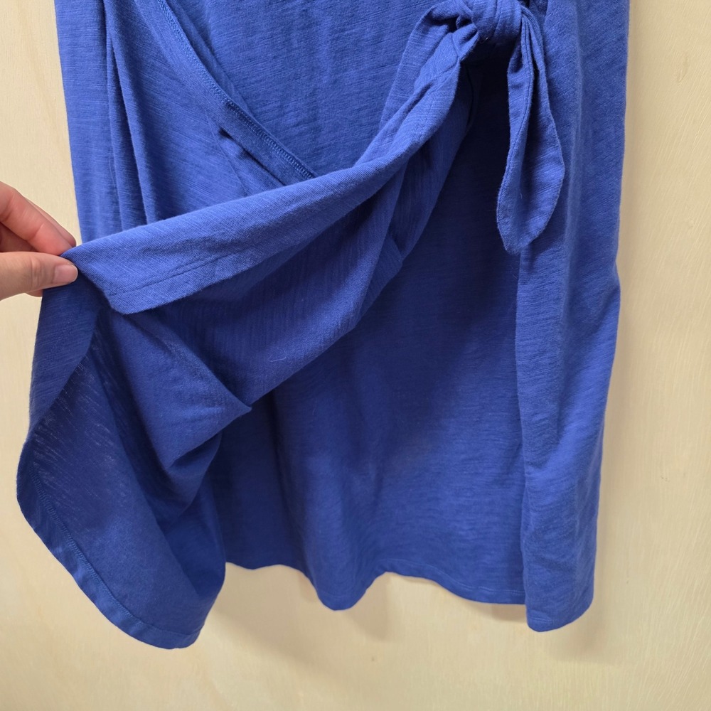 Lauren Ralph Lauren Blue Cotton Slub Faux Wrap Side Tie T-Shirt Dress 14 - Picture 7 of 10